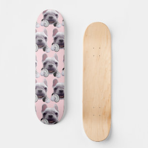Franse Bulldog met hoofdtelefoon Illustratie Persoonlijk Skateboard
