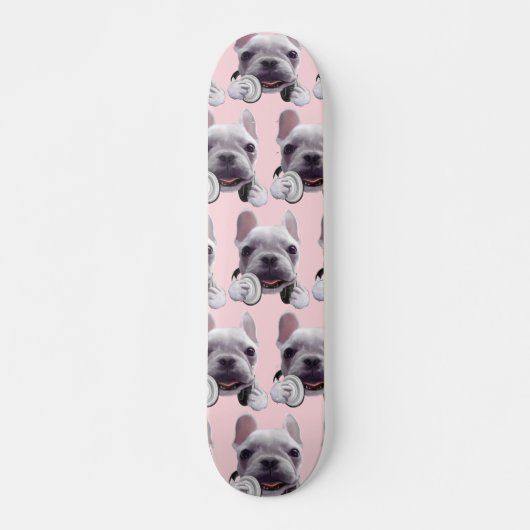 Franse Bulldog met hoofdtelefoon Illustratie Persoonlijk Skateboard (Voorkant)