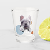Franse Bulldog met hoofdtelefoon Illustratie Shot Glas (Voorkant)