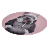 Franse Bulldog met hoofdtelefoon Illustratie Snijplank (Hoek)