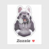 Franse Bulldog met hoofdtelefoon Illustratie Sticker (Vel)