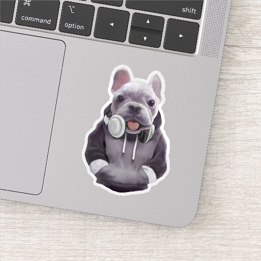 Franse Bulldog met hoofdtelefoon Illustratie Sticker (Detail)