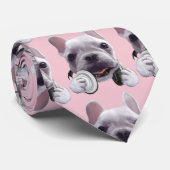 Franse Bulldog met hoofdtelefoon Illustratie Stropdas (Opgerold)