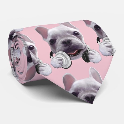 Franse Bulldog met hoofdtelefoon Illustratie Stropdas (Opgerold)