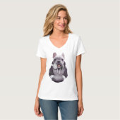 Franse Bulldog met hoofdtelefoon Illustratie T-shirt (Voorkant volledig)