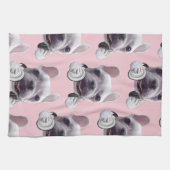 Franse Bulldog met hoofdtelefoon Illustratie Theedoek (Horizontaal)