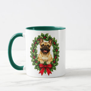 Franse Bulldog met Hulst en Rode Bessen Mok