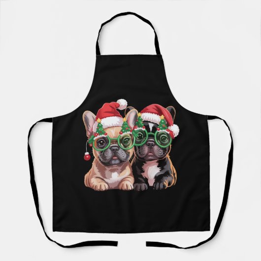 Franse Bulldog met Kerstboom Bril  Schort (Voorkant)