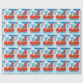 Franse Bulldog met kerstcadeau vrachtwagen sneeuw Cadeaupapier (Vlak)