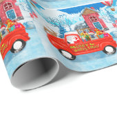 Franse Bulldog met kerstcadeau vrachtwagen sneeuw Cadeaupapier (Rol Hoek)