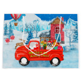 Franse Bulldog met kerstcadeau vrachtwagen sneeuw Groot Cadeauzakje (Voorkant)