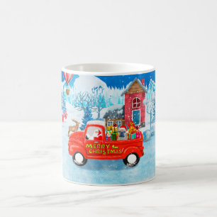 Franse Bulldog met kerstcadeau vrachtwagen sneeuw Koffiemok