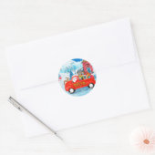 Franse Bulldog met kerstcadeau vrachtwagen sneeuw Ronde Sticker (Envelop)