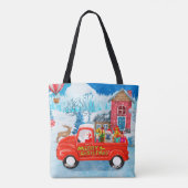Franse Bulldog met kerstcadeau vrachtwagen sneeuw Tote Bag (Achterkant)
