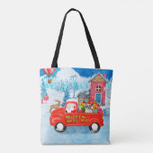 Franse Bulldog met kerstcadeau vrachtwagen sneeuw Tote Bag (Achterkant)
