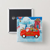 Franse Bulldog met kerstcadeau vrachtwagen sneeuw Vierkante Button 5,1 Cm (Voorkant /achterkant)