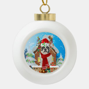 Franse Bulldog met kerstcadeaus Keramische Bal Ornament