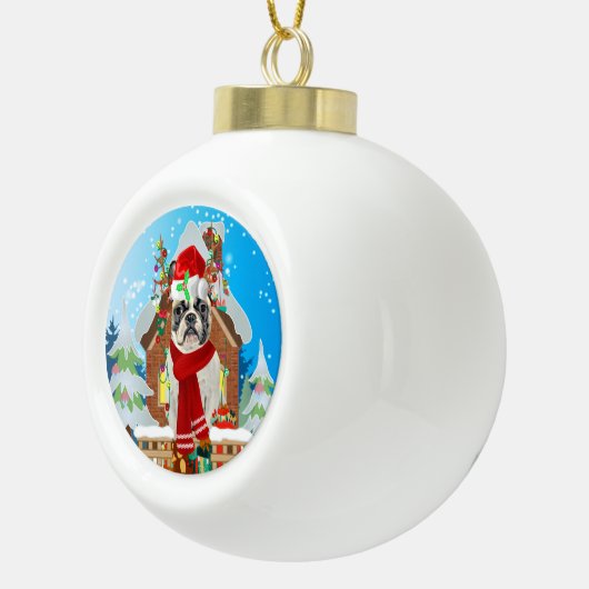 Franse Bulldog met kerstcadeaus Keramische Bal Ornament (Rechts)
