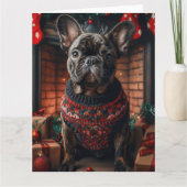 Franse Bulldog met kerstcadeaus open haard Kaart (Voorkant)