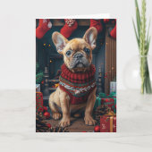 Franse Bulldog met kerstcadeaus open haard Kaart (Voorkant)