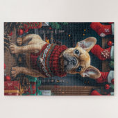 Franse Bulldog met kerstcadeaus open haard Legpuzzel (Horizontaal)