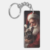 Franse Bulldog met Kerstman Feestelijke Kerstmis Sleutelhanger (Voorkant Links)