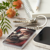 Franse Bulldog met Kerstman Feestelijke Kerstmis Sleutelhanger (Voorkant Rechts)