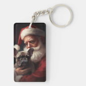 Franse Bulldog met Kerstman Feestelijke Kerstmis Sleutelhanger (achterkant)