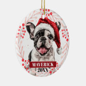 Franse Bulldog met Kerstman Muts Kerst Ornament (Rechts)