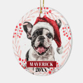 Franse Bulldog met Kerstman Muts Kerst Ornament (Links)