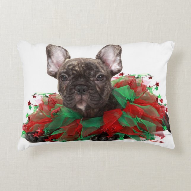 Franse bulldog met kerstmangel decoratief kussen (Voorkant)