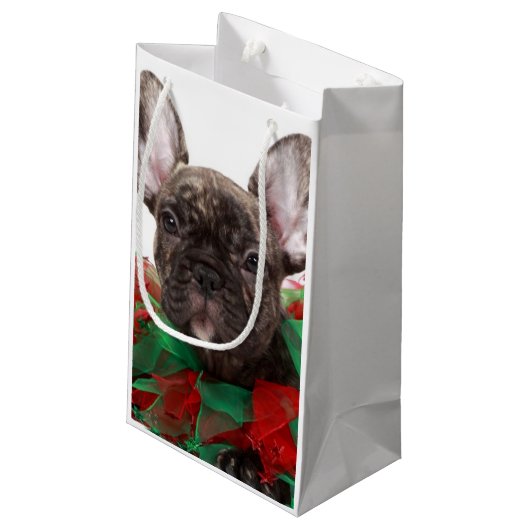Franse bulldog met kerstmangel klein cadeauzakje (Achterkant Gekanteld)