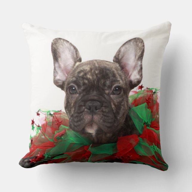 Franse bulldog met kerstmangel kussen (Voorkant)