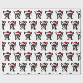 Franse Bulldog met Kerstmuts Cadeaupapier