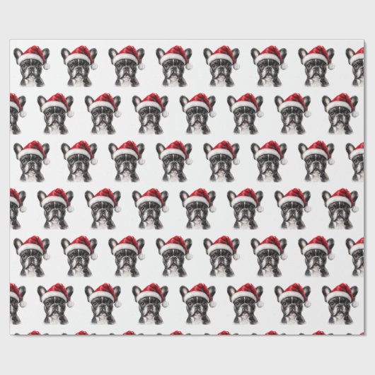 Franse Bulldog met Kerstmuts Cadeaupapier (Vlak)