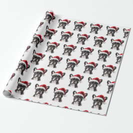 Franse Bulldog met Kerstmuts Cadeaupapier