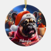 Franse Bulldog met kerstmuts Keramisch Ornament (Voorkant)