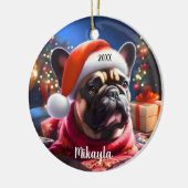 Franse Bulldog met kerstmuts Keramisch Ornament (Links)