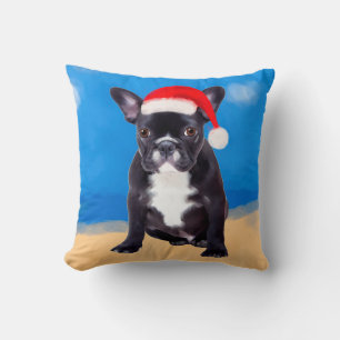 Franse bulldog met kerstmuts kussen