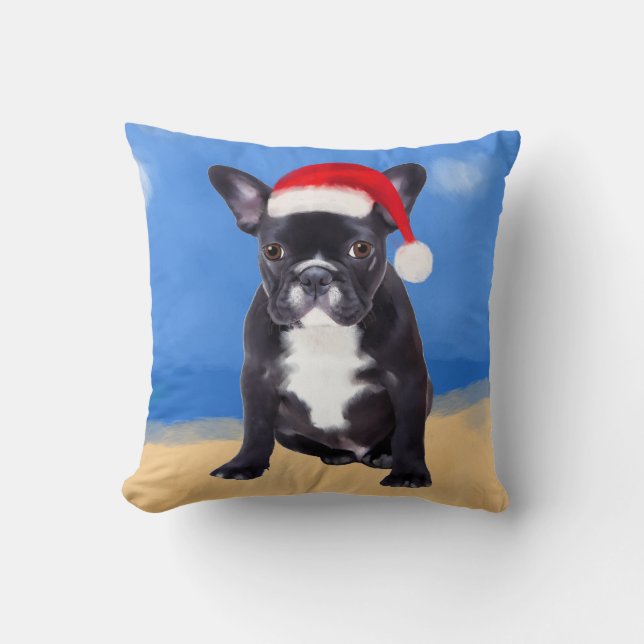 Franse bulldog met kerstmuts kussen (Voorkant)