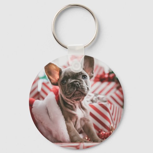 Franse Bulldog met kerstPet Sleutelhanger (Voorkant)