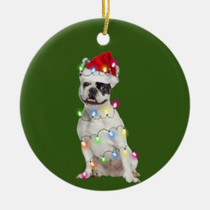 Franse Bulldog met kerstschaats Santa Keramisch Ornament
