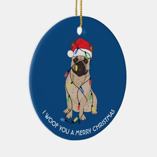 Franse Bulldog met kerstverlichting Keramisch Ornament (Rechts)