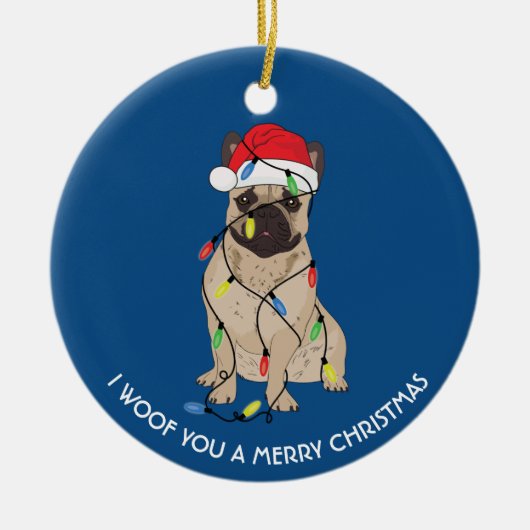 Franse Bulldog met kerstverlichting Keramisch Ornament (Voorkant)