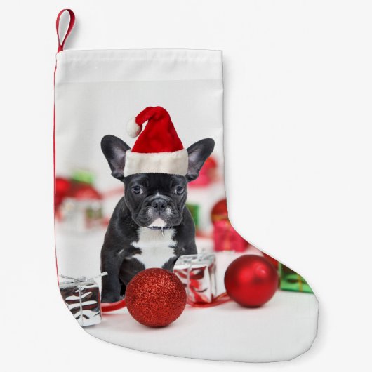 Franse Bulldog met kerstversiering Kleine Kerstsok (Voorkant)