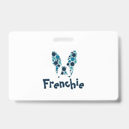 Franse bulldog met kleurrijke cirkels badge