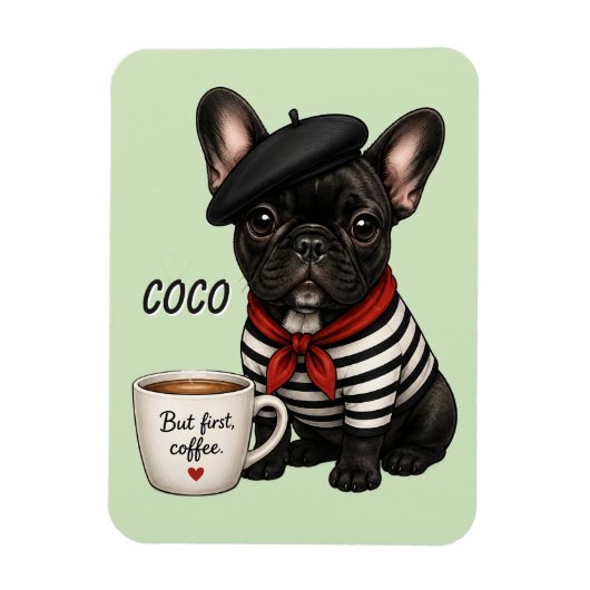 Franse Bulldog met koffie Magneet (Verticaal)
