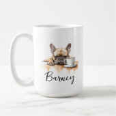 Franse bulldog met koffie mok, hond met attitude koffiemok (Links)