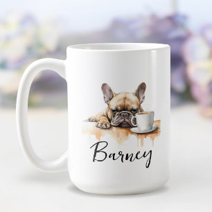 Franse bulldog met koffie mok, hond met attitude koffiemok