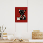 Franse Bulldog met koffie Poster (Keuken)